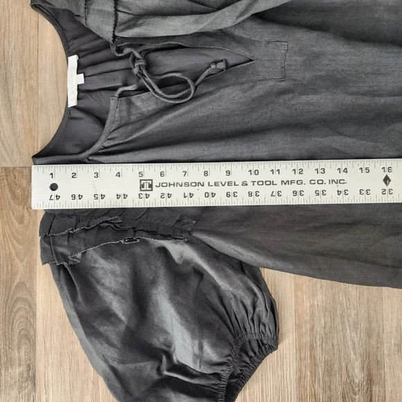 Olivaceous Black Ramie Linen Blend Ruffle Puff Sleeve Mini Shift Dress Small - Picture 7 of 14